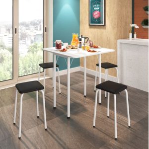 Conjunto Coral Mesa Dobrável com 4 Mochos - Ref.00  Cor: Branco