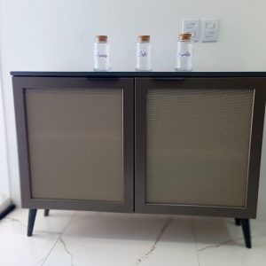 Aparador com 2 Portas Teladas em MDP Marrom e Estrutura Cinza - REF. 20