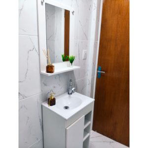 Conjunto Gabinete para Banheiro 0,45cm com Espelho e Cuba Branco - ref. 10