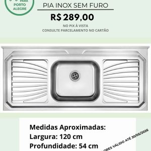 Pia em Aço Inox com Cuba - Ref. 179 c/ Furo - Ref.179.1 s/ Furo(para torneira)