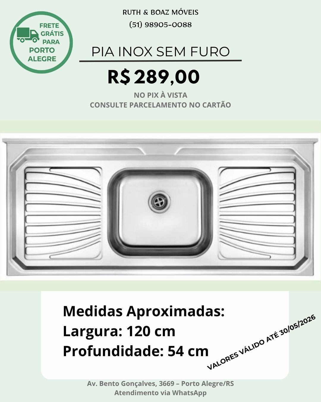 Pia em Aço Inox com Cuba - Ref. 179 c/ Furo - Ref.179.1 s/ Furo(para torneira)
