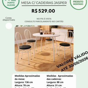 Conjunto Sala de Jantar Jasper Tampo de MDP Branco Redonda e 4 Cadeiras Branco com assento Preto - Ref. 202