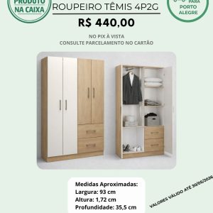 Guarda-Roupa Temis 4 Portas e 2 Gavetas - REF. 8004