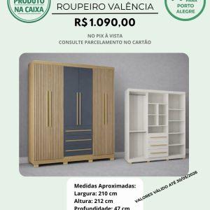 Roupeiro Valência 6 portas - Ref. A892.46  Cor: Damasco/Ripado/Cinza