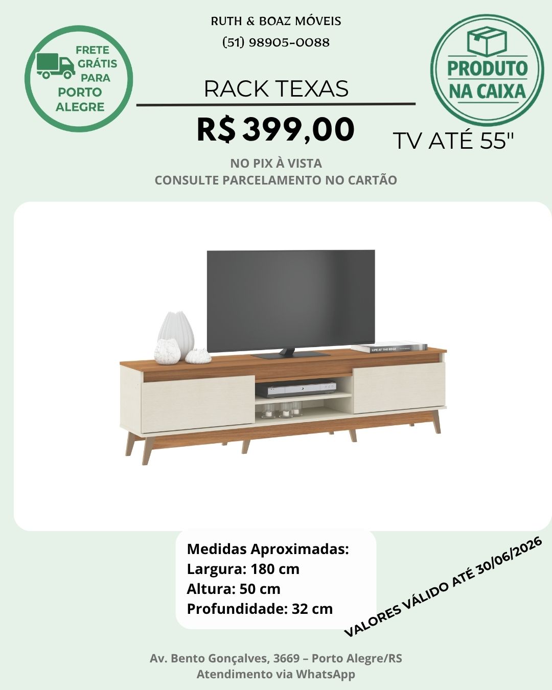 Rack Texas para TV até 55" com 2 Portas