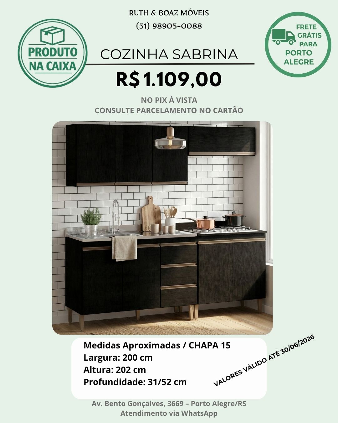 Cozinha Sabrina Aéreo, Balcão Pia, Cooktop e Nicho